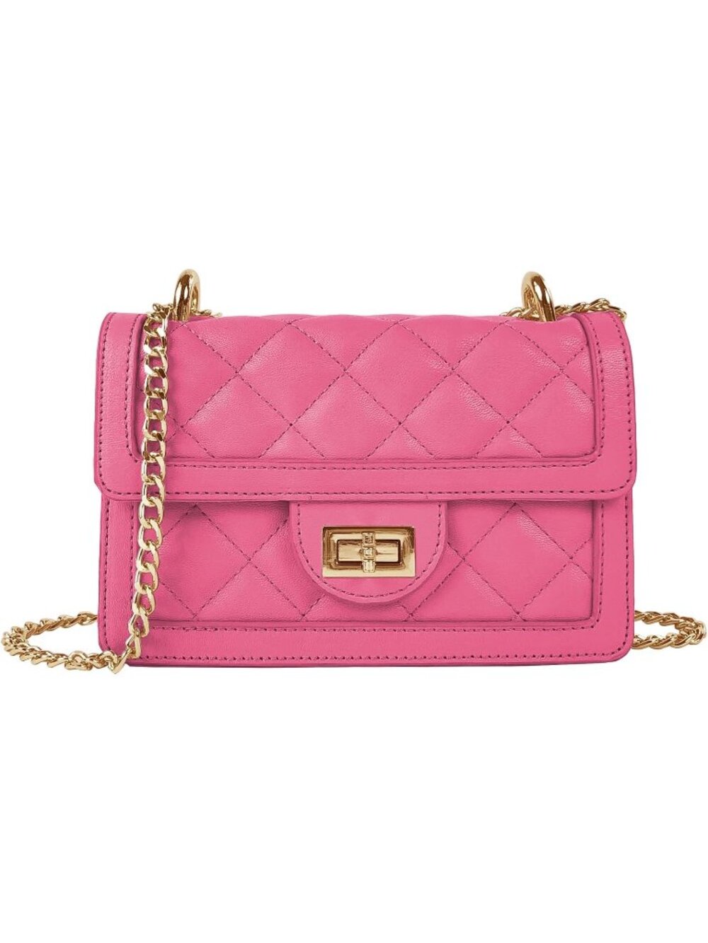 Women's Fuschia Small Quilted Crossbody Bag Designer Mini Shoulder Purse